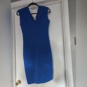 Royal Blue Stretch Fitted V Neck Sleeveless Dress